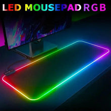 Large RGB gaming mouse pad with rainbow light outline and dark surface