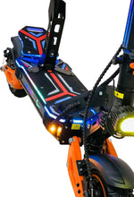 Electric bike deck with colorful light strips and black foot platform