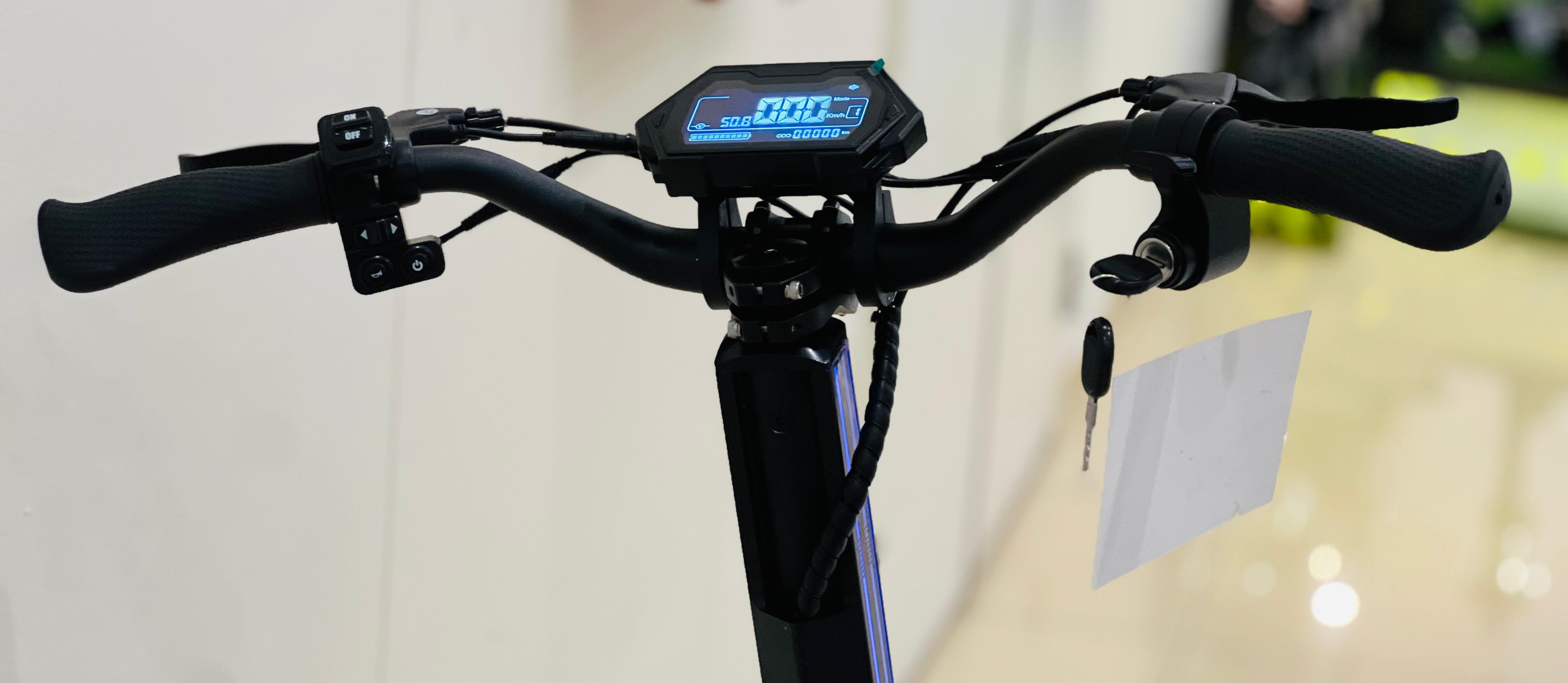 Handlebars and digital display of the RohaN Wings GR-Line G5 electric bike with key ignition