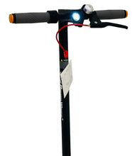 Black electric scooter handlebar with headlight and red control cables