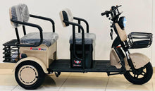 Electric scooter side view with front headlight, handlebars, and rear bench covers