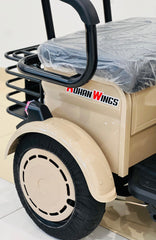 Close-up of RohaN Wings X7 electric scooter UAE showing sturdy rear tire and comfortable seat