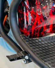 Front fender and footboard with red-black graphic, carbon-texture panel