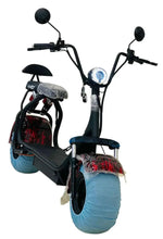 Electric scooter front view with headlight and dual handlebars