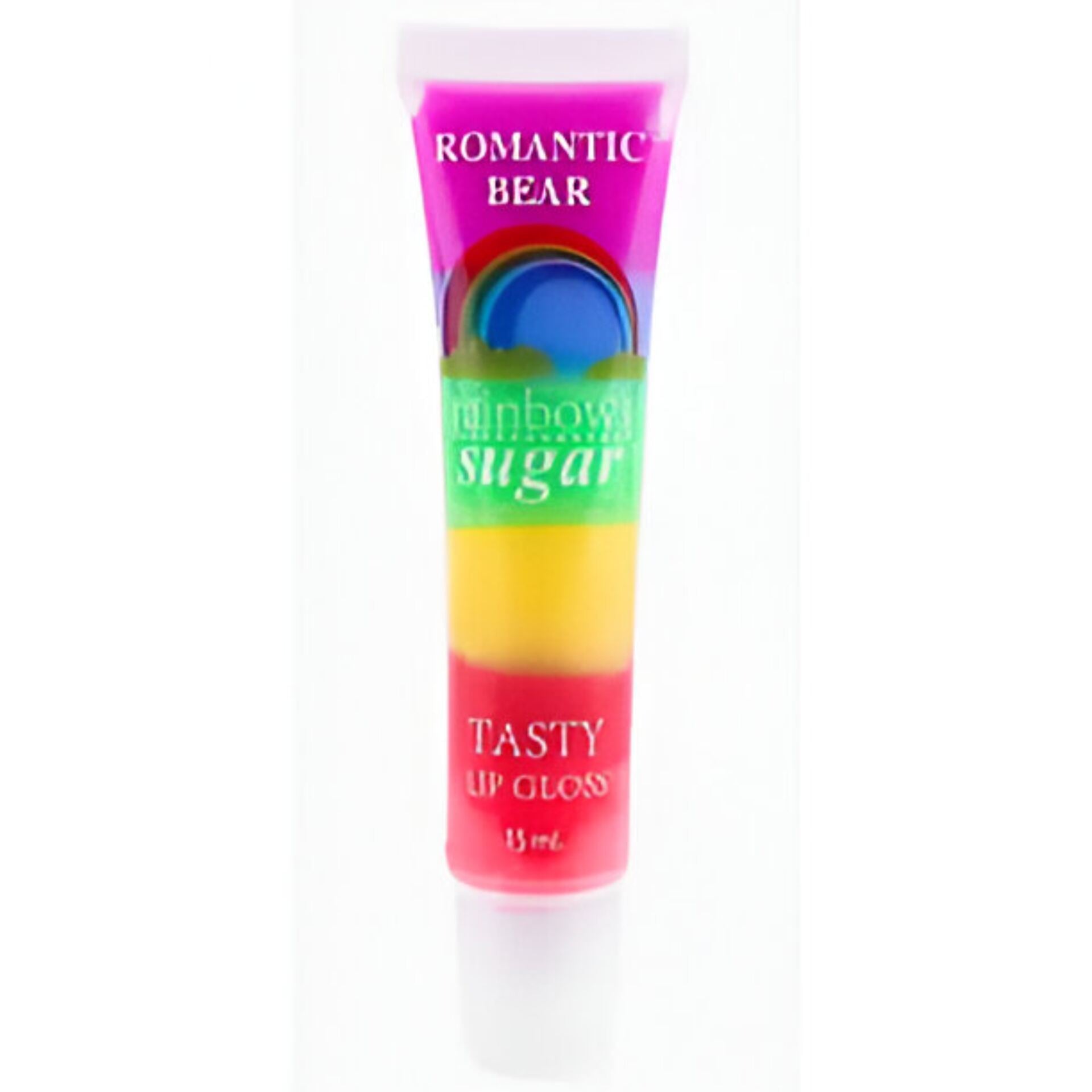 Huitich Romantic Bear rainbow lip gloss tube with vibrant layered colors and sweet flavor