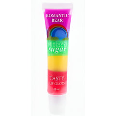 Huitich Romantic Bear rainbow lip gloss tube with vibrant layered colors and sweet flavor