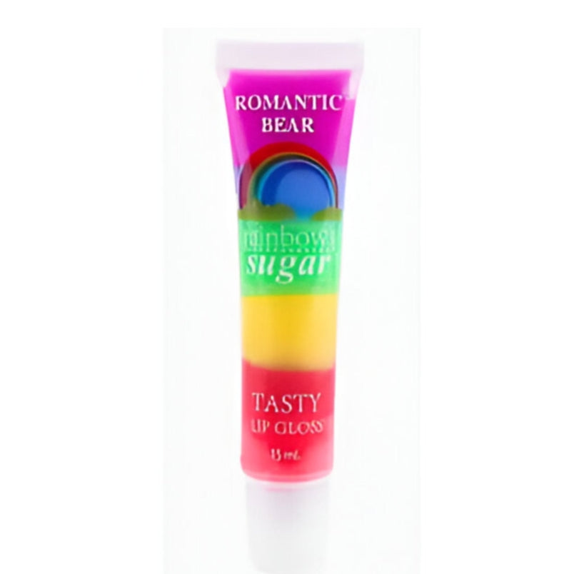 Huitich Romantic Bear rainbow lip gloss in colorful gradient tube with 13ml capacity
