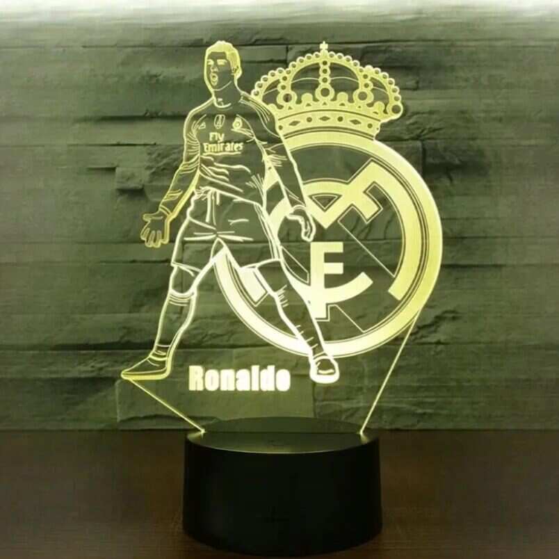 Ronaldo Shape Spotlight football player night light with Real Madrid logo on black base by Huitich