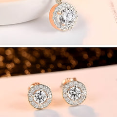 Huitich rose gold crystal jewelry set featuring round stud earrings with sparkling crystals