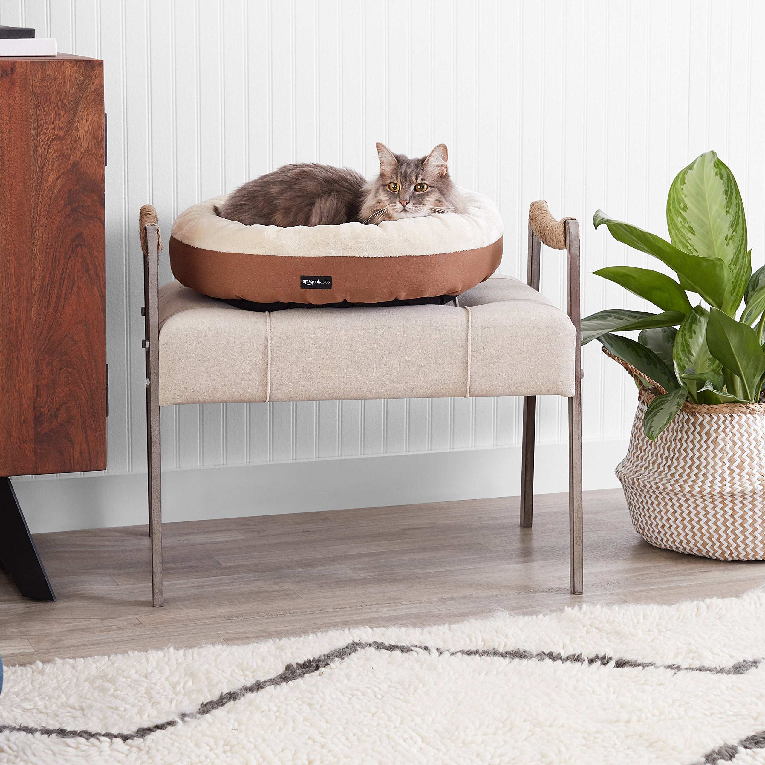 Huitich round bolster pet bed in brown with soft interior, perfect for small pets to relax and nap comfortably