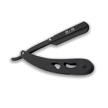 Matte black straight razor with single edge blade and ergonomic handle
