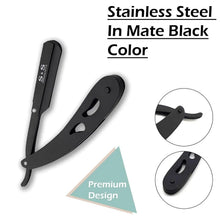 Matte black straight razor with single edge blade, side view