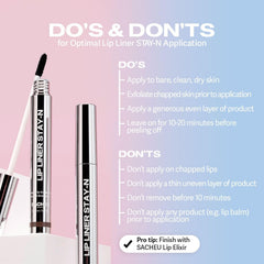 Sacheu long lasting peel off lip liner STAY-N with application tips on pink and blue background