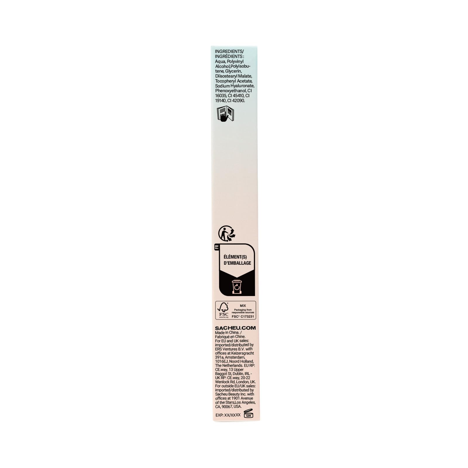 Sacheu long lasting peel off lip liner packaging with ingredient and usage information
