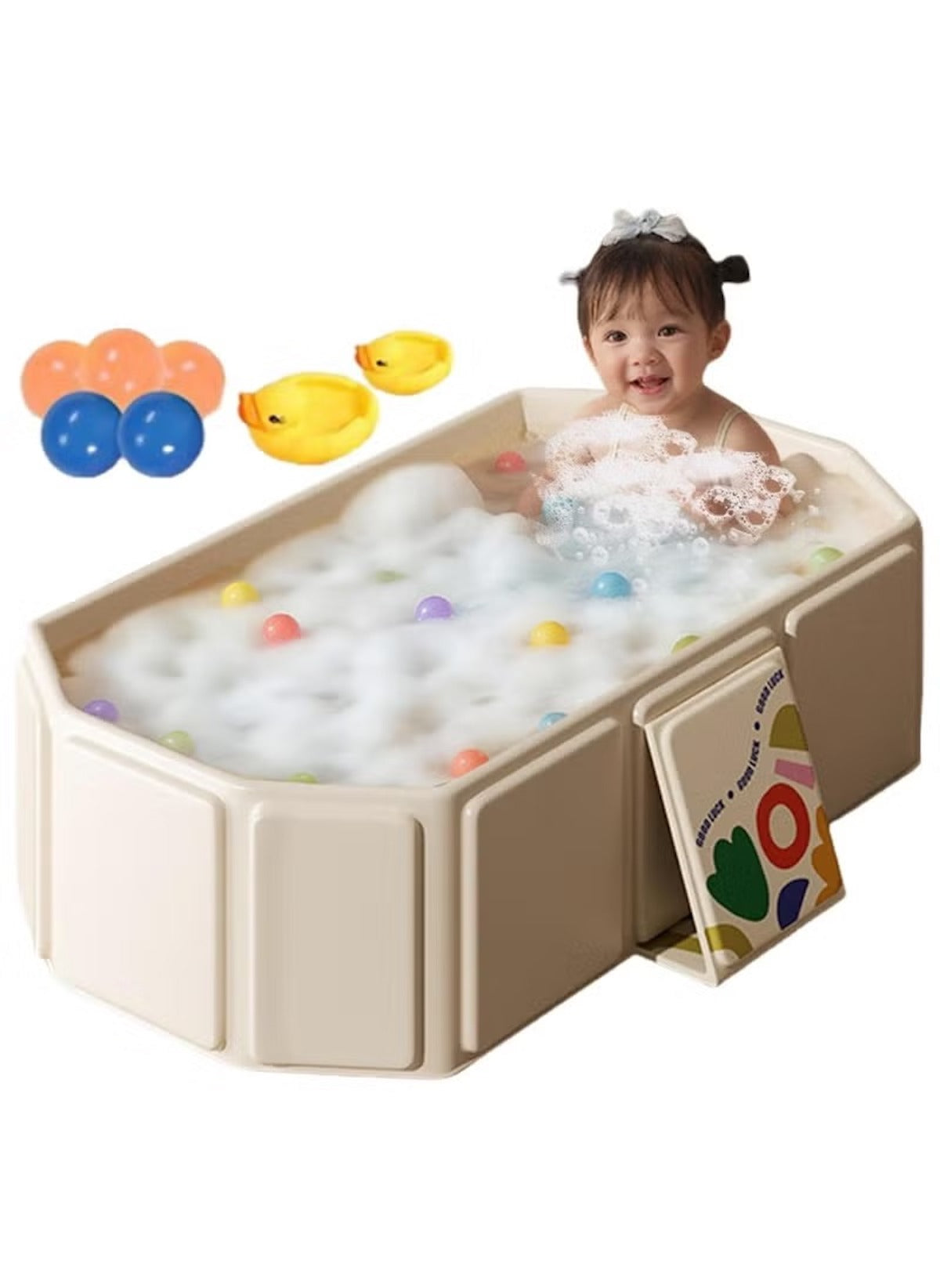 Huitich safe baby bathtub for 0-5 years with built-in book holder and colorful bath toys