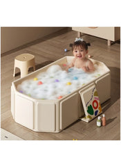 Huitich safe baby bathtub for 0-5 years with foam and colorful balls in a beige toddler bath tub