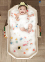 Huitich safe baby bathtub for 0-5 years with soft foam and colorful toys for comfortable bath time