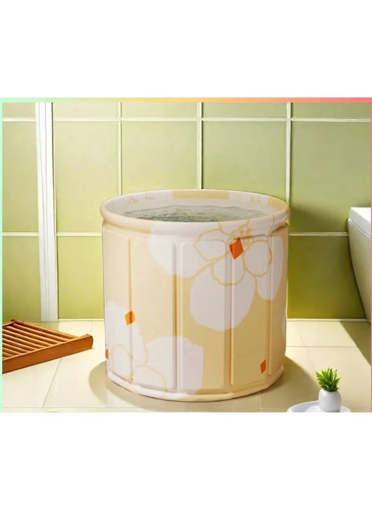 Huitich safe baby bathtub for 0-5 years with floral design standing in bathroom