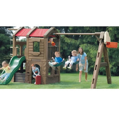 Huitich safe swing slide set for toddlers with green slide, swings, and playhouse in backyard