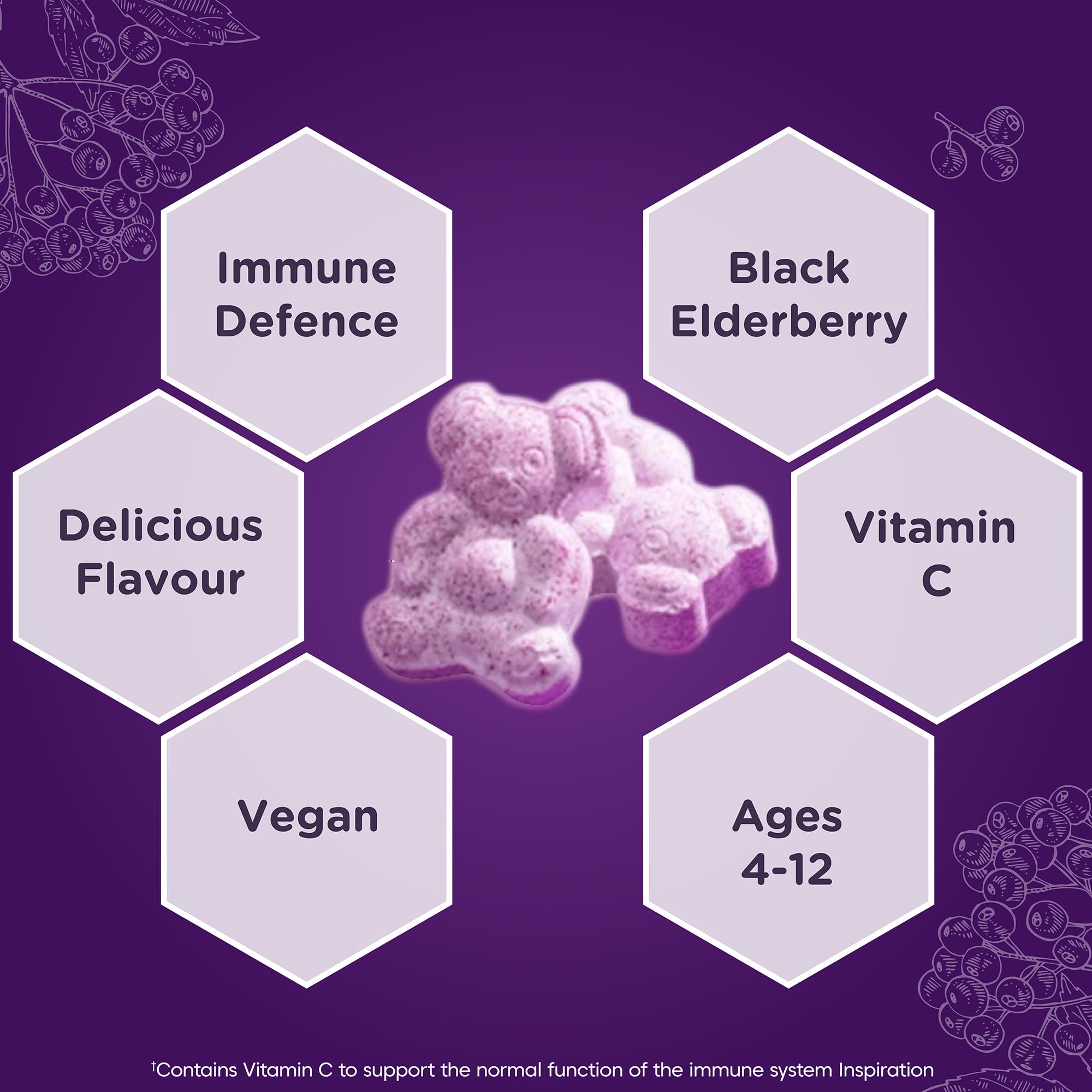 Sambucol purple teddy bear elderberry gummies with vitamin C and vegan formula elderberry immune booster for kids ages 4 to 12