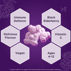 Sambucol purple teddy bear elderberry gummies with vitamin C and vegan formula elderberry immune booster for kids ages 4 to 12