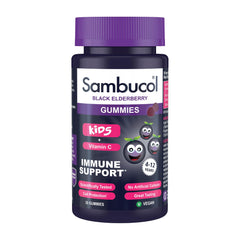 Sambucol Black Elderberry bottle of kids immune support gummies with Vitamin C for ages 4 to 12