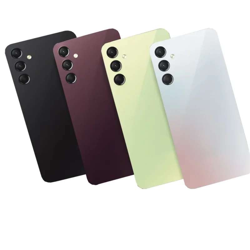 Mumzar Samsung Galaxy A24 back cover replacement showing four glossy replacement backs in black burgundy green and white