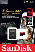 SanDisk Extreme PRO microSDXC card, 256GB, shown on retail packaging