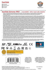 SanDisk Extreme PRO microSDXC card with adapter, back side showing labels