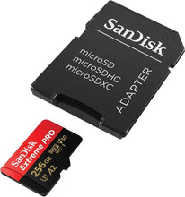 MicroSD adapter with SanDisk Extreme PRO 256GB microSD card, black with red label