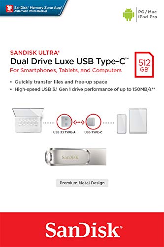 SanDisk 512GB USB Type-C drive with dual connectors for smartphones tablets and computers