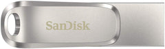Silver SanDisk 512GB USB Type-C drive with metal casing and keyring hole