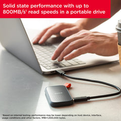 SanDisk high speed USB-C external SSD connected to laptop for fast data transfer and portable storage