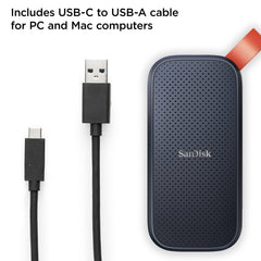 SanDisk high speed USB-C external SSD with USB-C to USB-A cable for PC and Mac computers