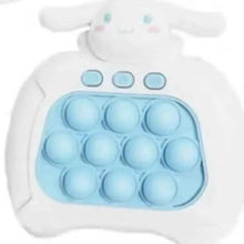 Blue pop it fidget toy with raised round bubbles in white character pouch