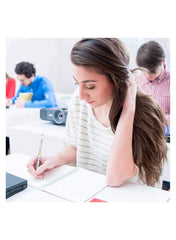 Huitich Sanrio pencil set with accessories displayed on a desk next to a student writing in a notebook
