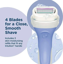 Schick Intuition razor handle with 3 skin-moisturizing refill cartridges for close shave