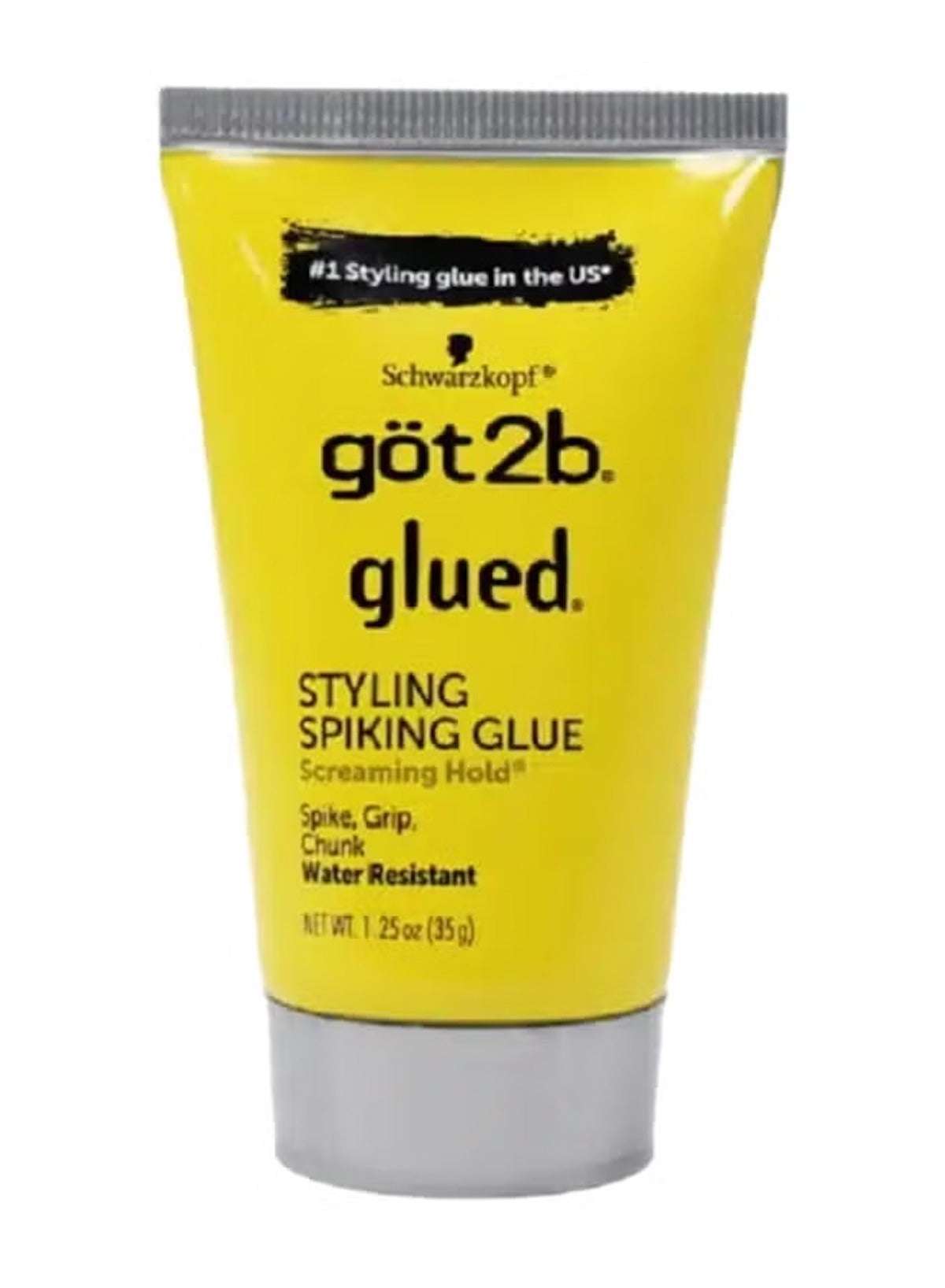 Got2B Glued hair gel in yellow tube for strong hold and water resistance in styling hair