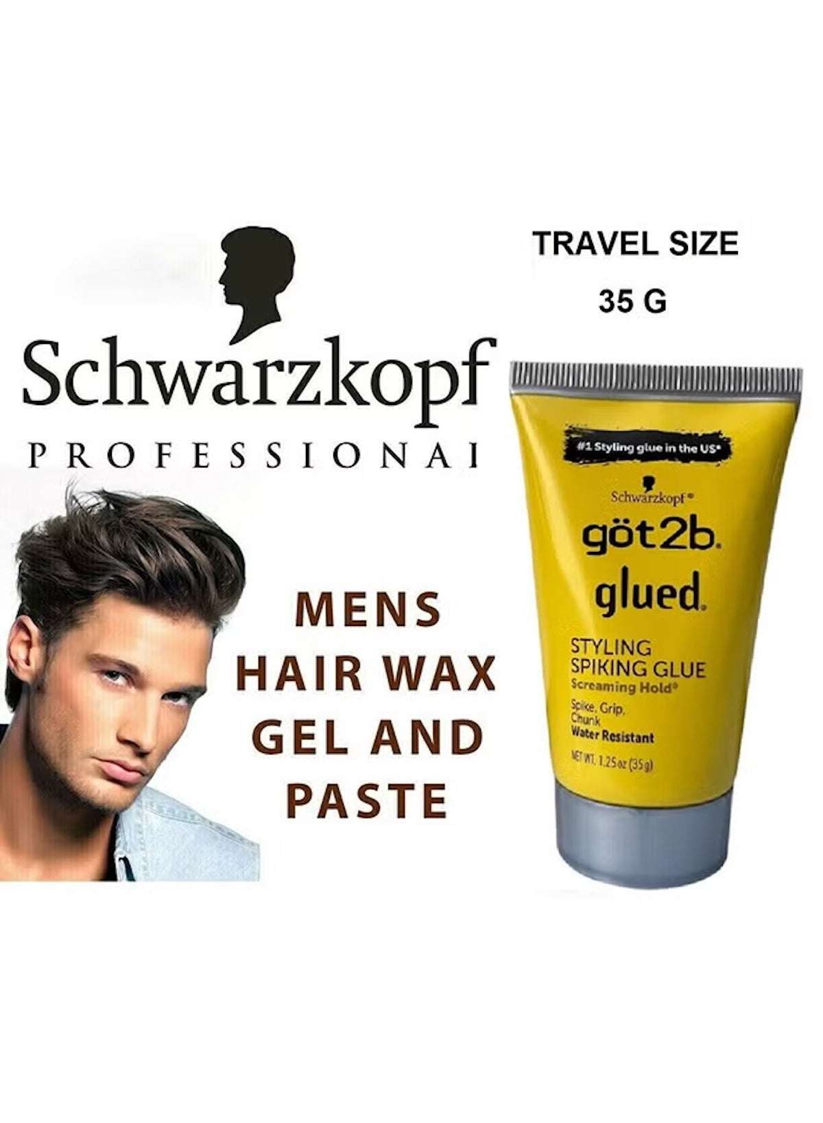 Got2B Glued hair gel in travel size, perfect for styling men's hair on the go with strong hold