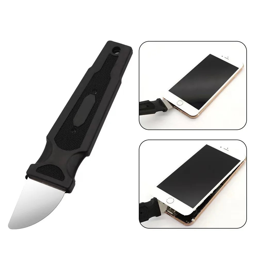 Mumzar mobile phone tablet repair tool wide metal blade pry knife with textured black handle lifting iPhone screen