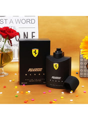 Scuderia Black EDT 125ml by Ferrari in a sleek black bottle with fragrance box and colorful decorations