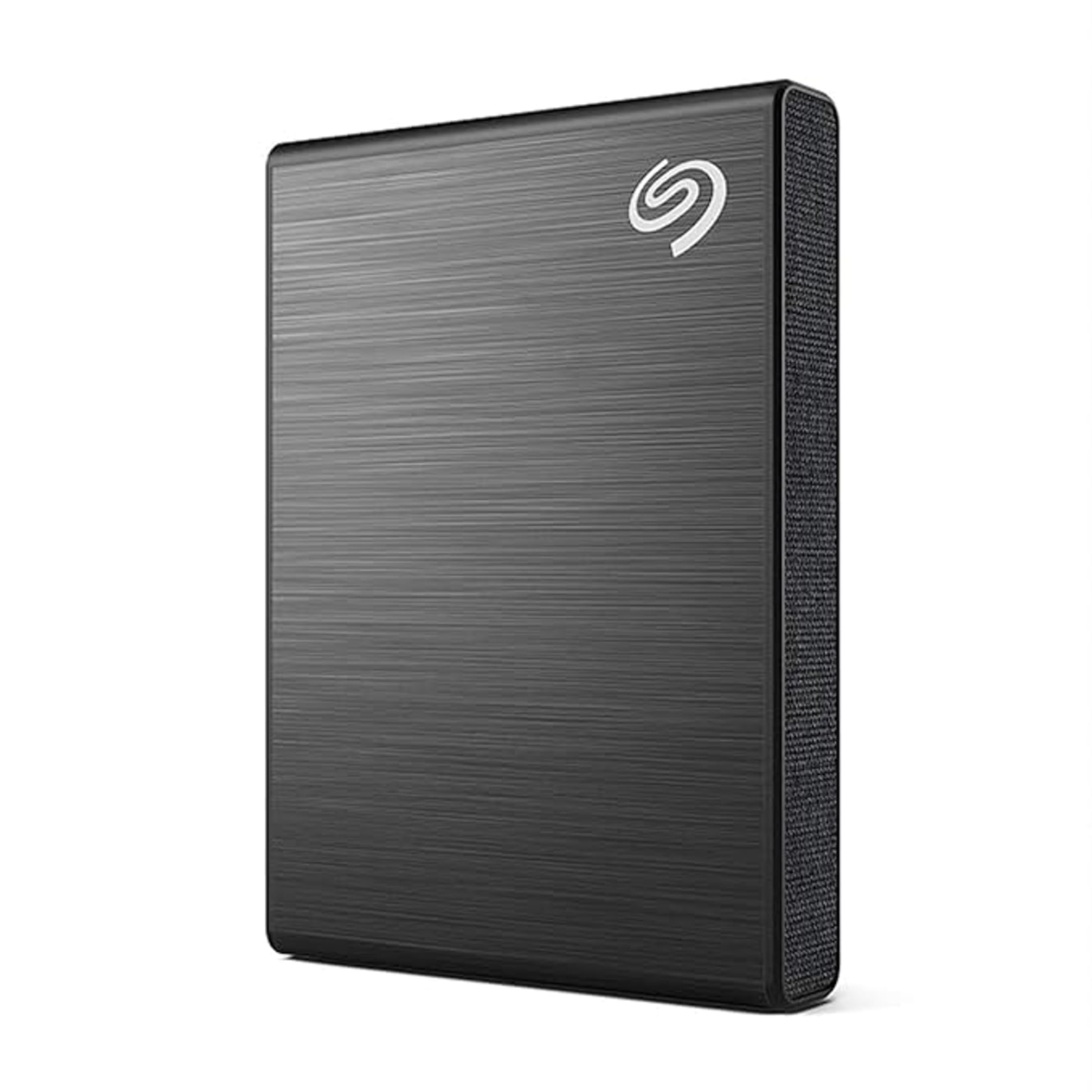 Seagate black portable 1TB SSD with Adobe Creative Cloud storage device in sleek brushed finish