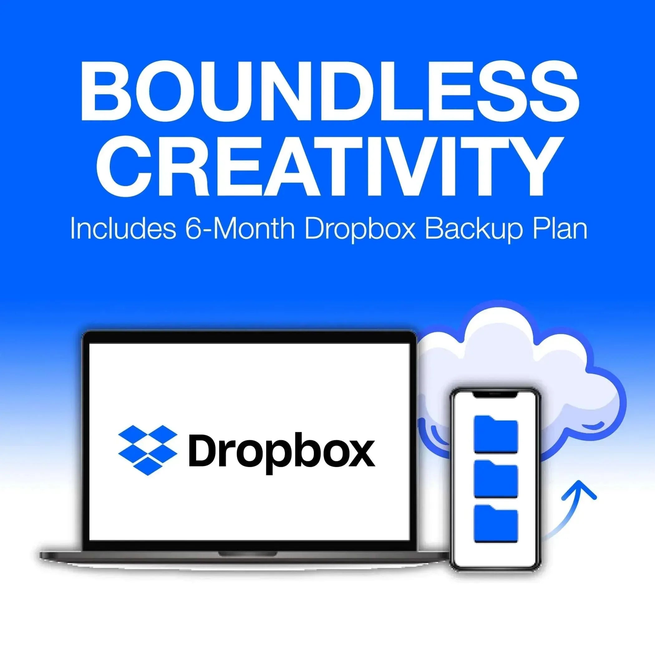 Portable SSD with Dropbox backup plan graphic and cloud storage icon