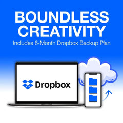 Portable SSD with Dropbox backup plan graphic and cloud storage icon