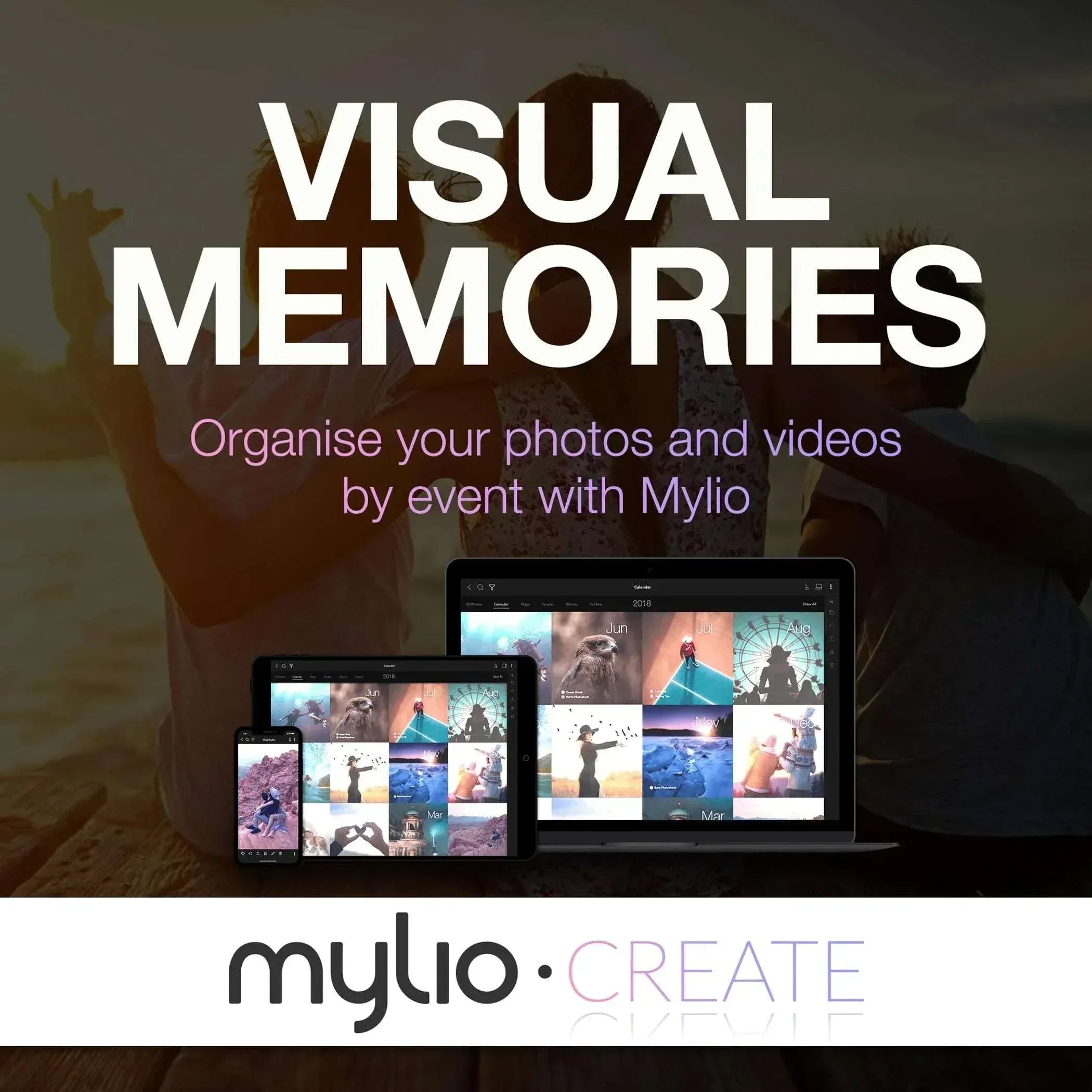 Portable SSD with screens displaying photo and video thumbnails
