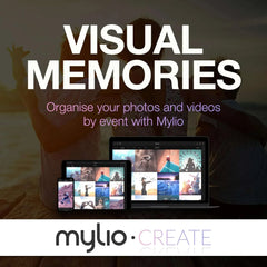 Portable SSD with screens displaying photo and video thumbnails