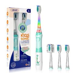 Seago kids electric toothbrush with timer mint green sonic brush with LED lights and extra brush heads