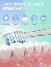 Kids electric toothbrush head with dense bristles showing plaque-removal bristle shapes