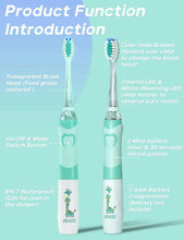 Mint-green kids electric toothbrush with transparent brush head holder and heart handle