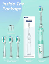 SEAGO kids electric toothbrush kit with handle, brush heads, and dust cover